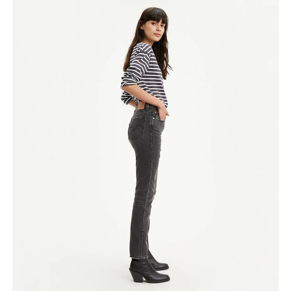 Levis 501 Womens 32 x 28 Premium High Waist Skinny Jeans Ripped Black Button Fly - Picture 2 of 12